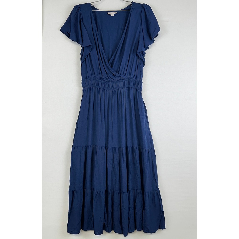 Knox Rose Tiered Maxi Dress Blue‎ Flutter Sleeve Women's M
